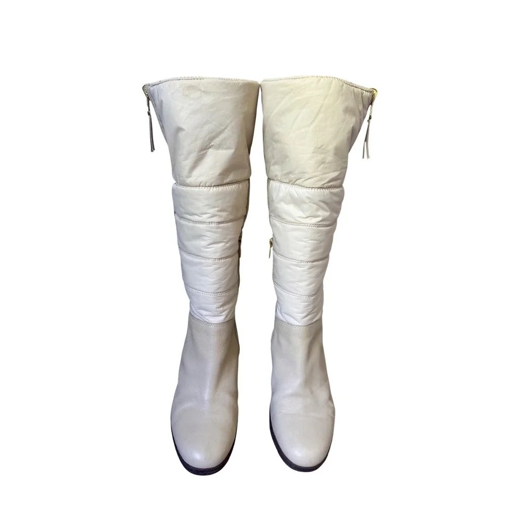 UGG Australia Wedge Boots Foldover Quilted Leather Sheepskin Cream Womens‎ 9